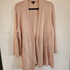 Talbots Linen Blend Pink Open-Front Cardigan Knit Sweater Size XL Spring Weight